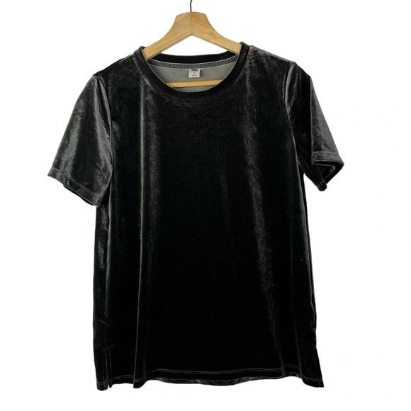 Old Navy Gray Boyfriend Velvet Short Sleeve Top S - Picture 2 of 5